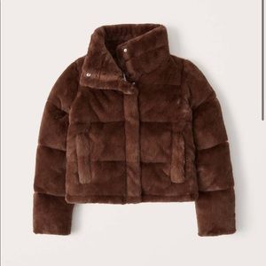 NWOT Abercrombie brown faux fur puffer